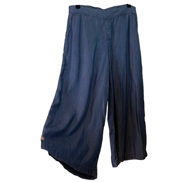 H By Halston Women's Lyocell Wide Leg Chambray Blue Pants Size 14 - Picture 1 of 11
